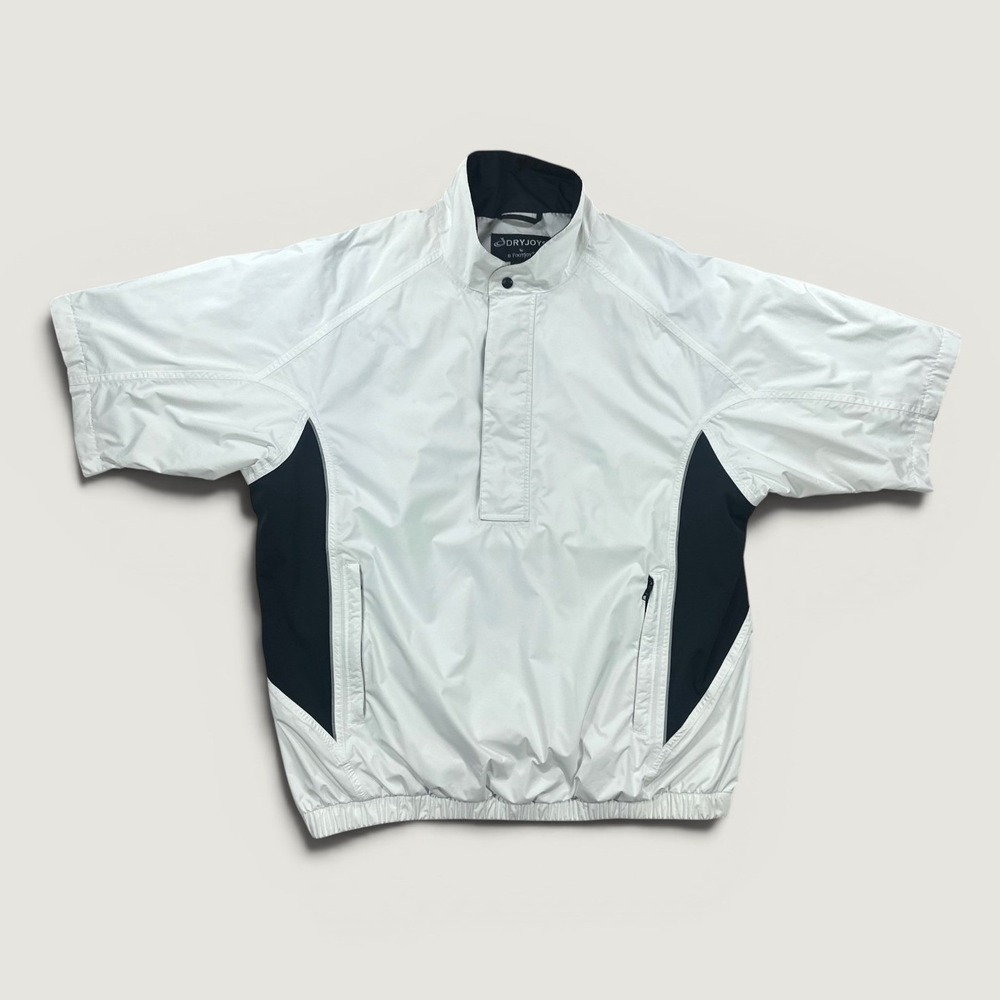 FootJoy DryJoys Windshirt Mens XL White Black Short Sleeve Pullover Golf Jacket